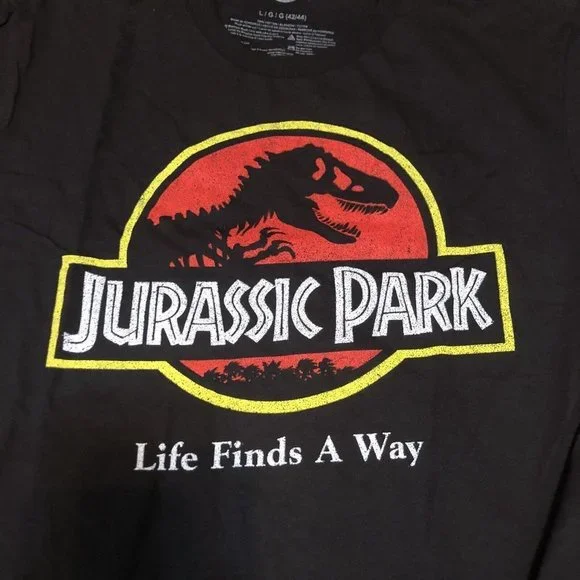 Jurassic Park Men's Classic Logo Graphic T-Shirt Black Crew Neck Size XL - Picture 3 of 8
